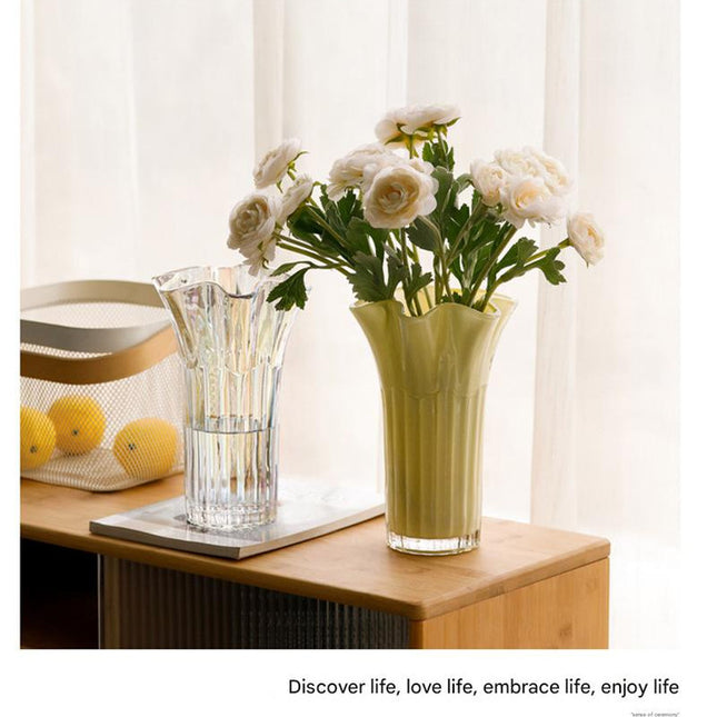 Nordic-Style Glass Vase - Elegant Fluted Flower Vase for Home Decor(White)