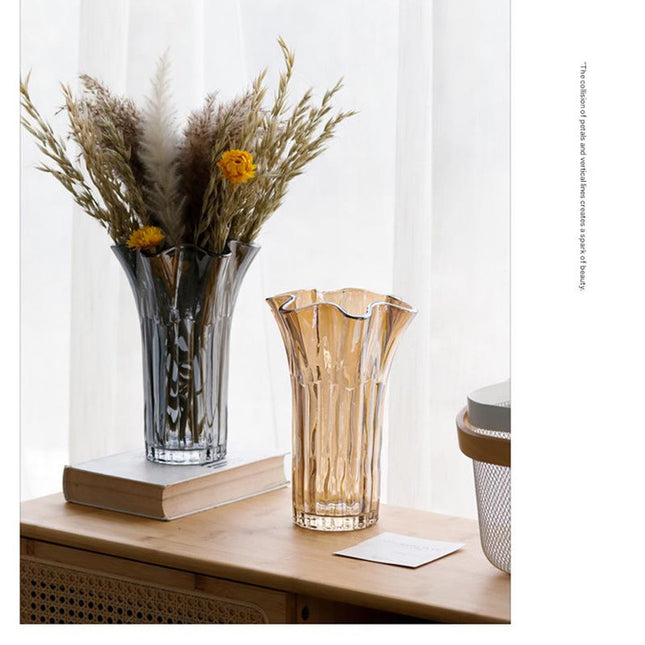 Nordic-Style Glass Vase - Elegant Fluted Flower Vase for Home Decor(Transparent)