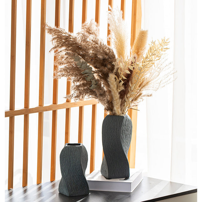Grey Abstract Twisted Ceramic Vase - Artistic Minimalist Flower Holder for Home Decor (20x10x10cm)