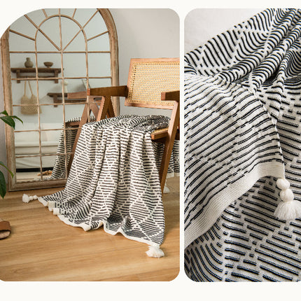 Green and Beige Diamond Pattern Soft Cozy Knit Throw Blanket with Tassels - Geometric Pattern Lightweight Acrylic Blanket for Sofa Couch Bed, 130x150cm
