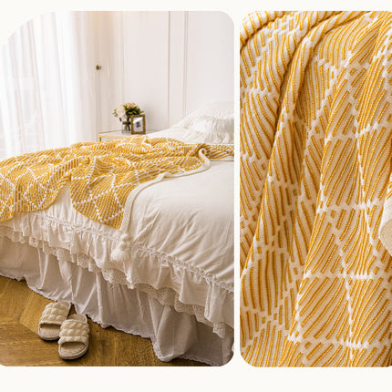 Pink and Beige Diamond Pattern Soft Cozy Knit Throw Blanket with Tassels - Geometric Pattern Lightweight Acrylic Blanket for Sofa Couch Bed, 130x150cm
