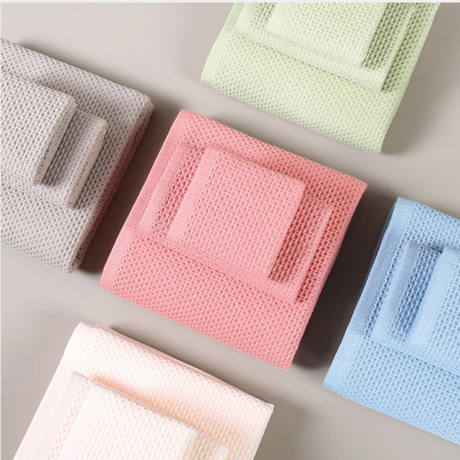 Pink Premium 3-Piece Waffle Weave Cotton Towel Set - Lightweight, Quick-Dry & Absorbent - Bath, Hand, Face Cloth