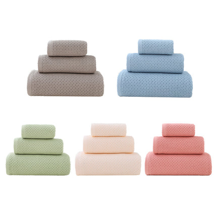 Green Premium 3-Piece Waffle Weave Cotton Towel Set - Lightweight, Quick-Dry & Absorbent - Bath, Hand, Face Cloth