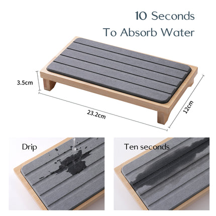 White Natural Diatomaceous Earth Absorbent Drying Tray with Bamboo Base - Quick-Dry Stone Mat for Kitchen & Bathroom Sink