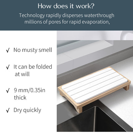 White Natural Diatomaceous Earth Absorbent Drying Tray with Bamboo Base - Quick-Dry Stone Mat for Kitchen & Bathroom Sink