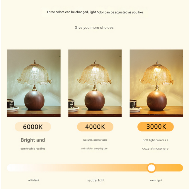 Three-colour Changing Light French-Inspired Bedside Lamp - Modern Minimalist Warm Light