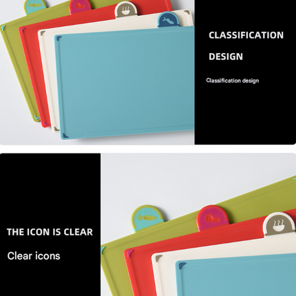 Coloerful 4-Piece Colour-Coded Index Cutting Board Set with Storage Stand - Food-Safe PP, Non-Slip, Easy Clean Kitchen Chopping Boards
