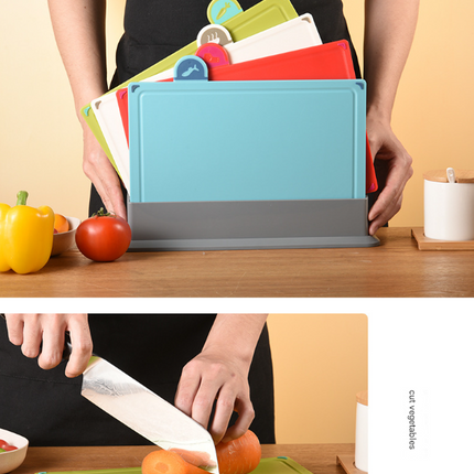 Coloerful 4-Piece Colour-Coded Index Cutting Board Set with Storage Stand - Food-Safe PP, Non-Slip, Easy Clean Kitchen Chopping Boards