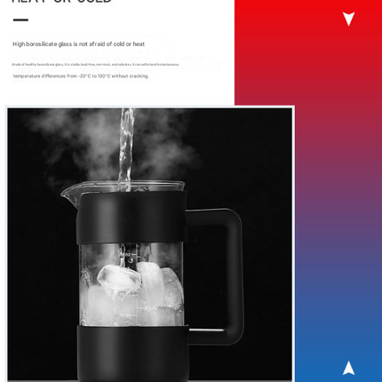 Black Classic 1000ml French Press Coffee & Tea Maker - Heat Resistant Borosilicate Glass, Stainless Steel Filter