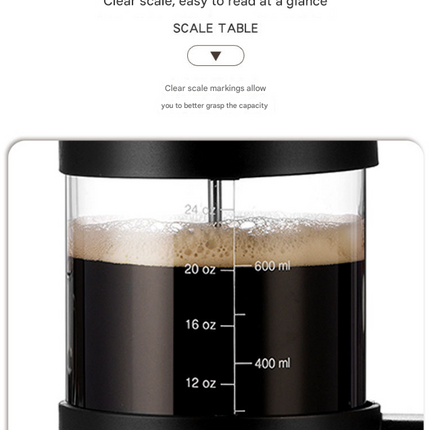 Black Classic 1000ml French Press Coffee & Tea Maker - Heat Resistant Borosilicate Glass, Stainless Steel Filter