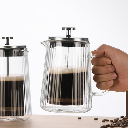 Transparent Elegant Ribbed Double Wall Glass French Press - 650ml Heat Resistant Coffee and Tea Maker with Stainless Steel Filter