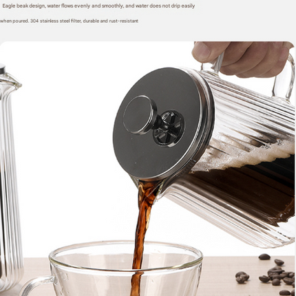 Transparent Elegant Ribbed Double Wall Glass French Press - 1000ml Heat Resistant Coffee and Tea Maker with Stainless Steel Filter