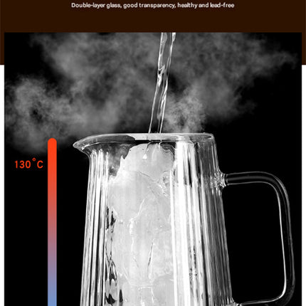 Transparent Elegant Ribbed Double Wall Glass French Press - 1000ml Heat Resistant Coffee and Tea Maker with Stainless Steel Filter