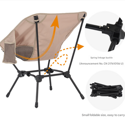 Khaki Lightweight Portable Camping Chair - Adjustable Height Folding Moon Chair with Breathable Mesh & Carry Bag for Outdoor, Beach, Fishing