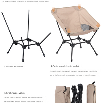 Khaki Lightweight Portable Camping Chair - Adjustable Height Folding Moon Chair with Breathable Mesh & Carry Bag for Outdoor, Beach, Fishing