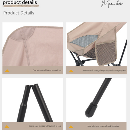 Black Lightweight Portable Camping Chair - Adjustable Height Folding Moon Chair with Breathable Mesh & Carry Bag for Outdoor, Beach, Fishing