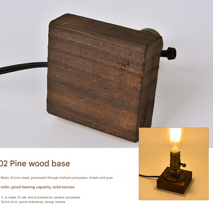 Rustic Industrial Table Lamp Vintage Wooden Base Accent Light
