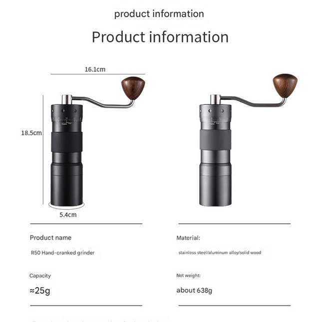 Grey Premium 7-Star Manual Coffee Grinder - Portable Bean MilÔºàR60proÔºâ