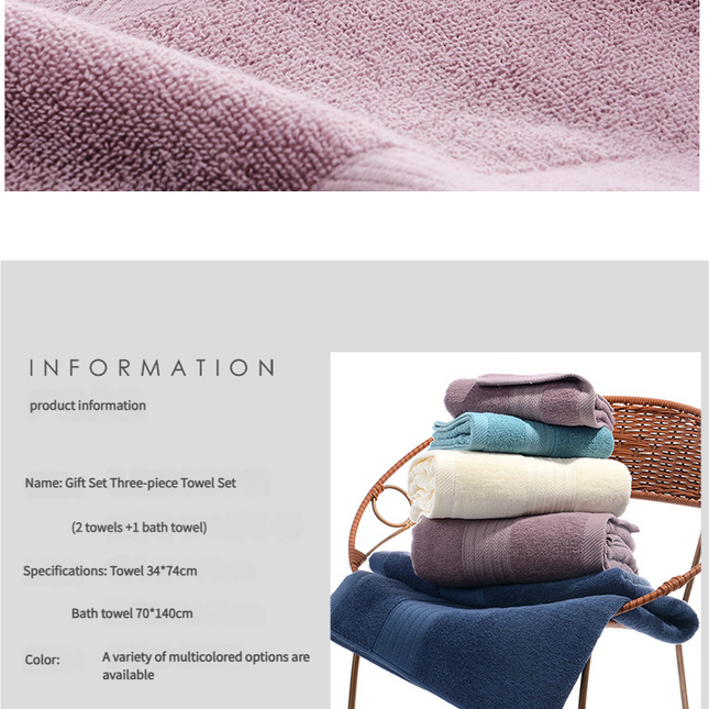 Premium Long-Staple Cotton Towel Set - 2 Hand Towels & 1 Bath Towel Gift Bundle(blue)
