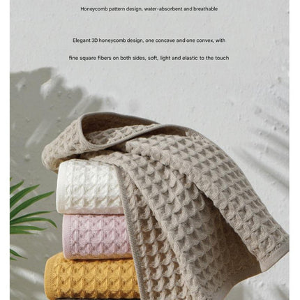 Luxurious 100% Cotton Waffle Weave Towel Set - 3-Piece Absorbent, Quick-Drying & Soft(Yellow)