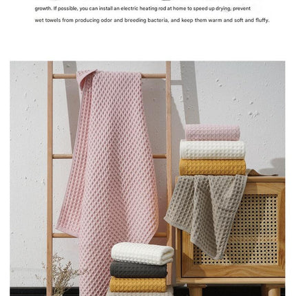Luxurious 100% Cotton Waffle Weave Towel Set - 3-Piece Absorbent, Quick-Drying & Soft(Light Brown)