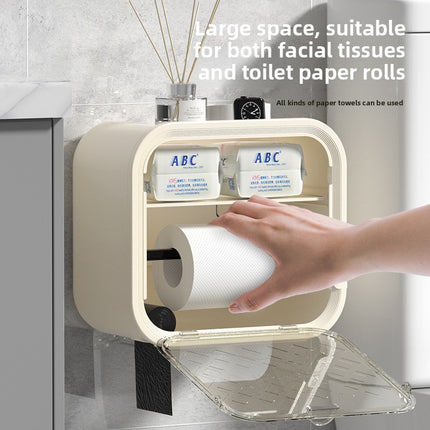 Grey Wall Mounted Dual Layer Bathroom Tissue Box Holder with Storage Drawer Waterproof Dispenser for Toilet Paper and Tissues