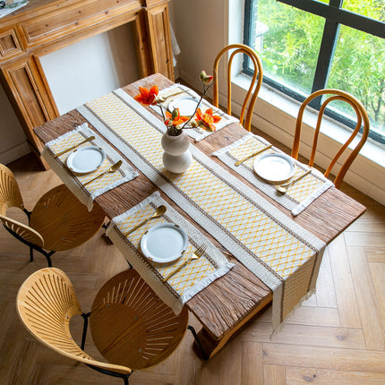 White-Brown Bohemian Woven Table Runner with Tassels(30X183CM) - Wrinkle-Resistant Striped Table Scarf for Wedding, Holiday & Outdoor Party