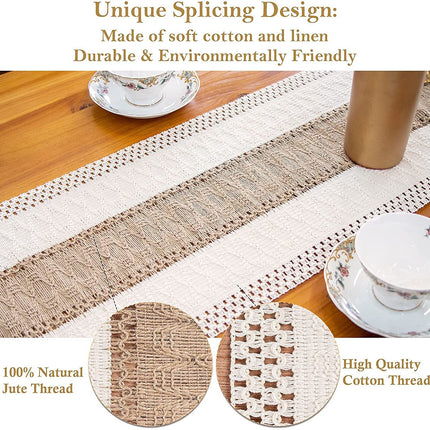 White-Grey Bohemian Woven Table Runner with Tassels(30X183CM) - Wrinkle-Resistant Striped Table Scarf for Wedding, Holiday & Outdoor Party