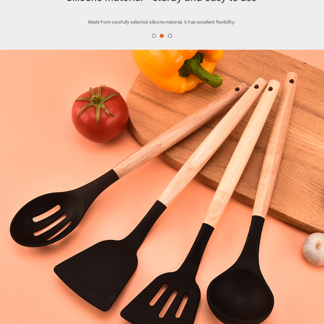 12-Piece Green Heat-Resistant Silicone Cooking Utensils with Wooden Handles and Box - Non-Stick Scratch-Free Kitchen Tool Kit