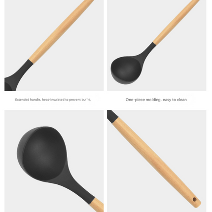 12-Piece Green Heat-Resistant Silicone Cooking Utensils with Wooden Handles and Box - Non-Stick Scratch-Free Kitchen Tool Kit