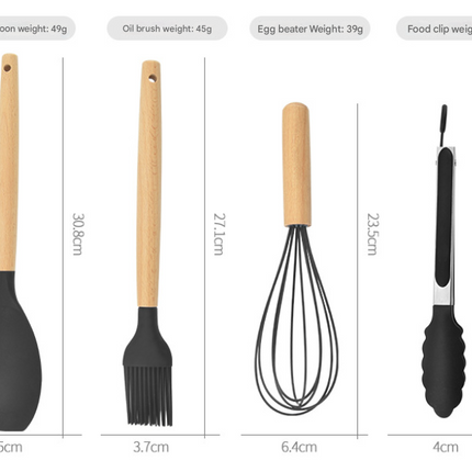 12-Piece Red Heat-Resistant Silicone Cooking Utensils with Wooden Handles and Box - Non-Stick Scratch-Free Kitchen Tool Kit