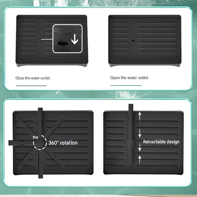 Black Foldable Dish Rack with Drain Tray, Knife & Chopstick Holder, Cup Rack, and Cutting Board Support – 42cm x 29cm x 29cm, Easy-Install Kitchen Storage Organizer for Plates, Bowls, Glasses, and Utensils