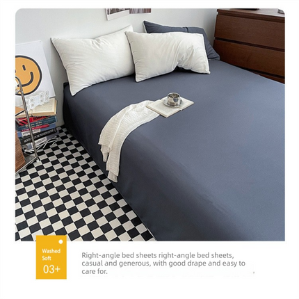 Matcha khaki Washed Cotton Bedding Set - Solid Color Fitted Sheet Style, 4-Piece Set for 1.5m Bed, Includes 10 Random Color Quilt Fasteners(1.5m)