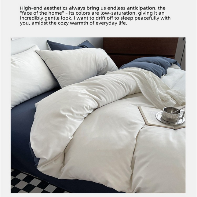 Baolan Light Grey Washed Cotton Bedding Set - Solid Color Fitted Sheet Style, 4-Piece Set for 1.8m Bed, Includes 10 Random Color Quilt Fasteners
