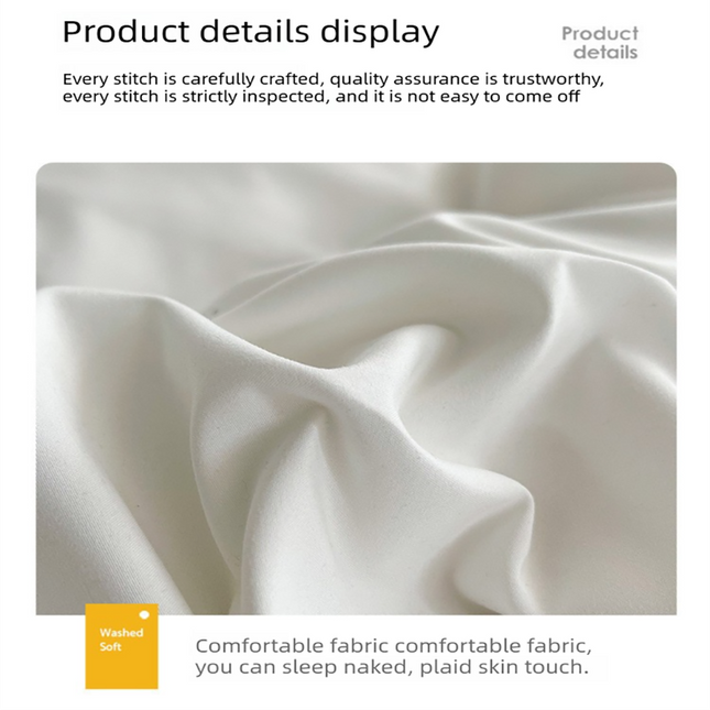 Haze gray Washed Cotton Bedding Set - Solid Color Fitted Sheet Style, 4-Piece Set for 1.8m Bed, Includes 10 Random Color Quilt Fasteners