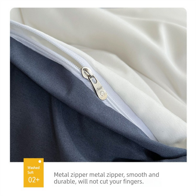 Dark gray and light gray Washed Cotton Bedding Set - Solid Color Fitted Sheet Style, 4-Piece Set for 1.8m Bed, Includes 10 Random Color Quilt Fasteners