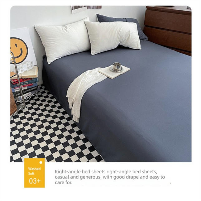 Dark gray and light gray Washed Cotton Bedding Set - Solid Color Fitted Sheet Style, 4-Piece Set for 1.8m Bed, Includes 10 Random Color Quilt Fasteners