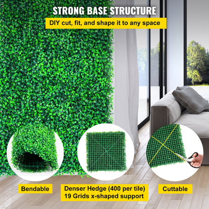 Artificial Boxwood Panels, 12 PCS 20"x20" Boxwood Hedge Wall Panels, PE Artificial Grass Backdrop Wall 1.6\", Privacy Hedge Screen for Decoration of Outdoor, Indoor, Garden, Fence, and Backyar