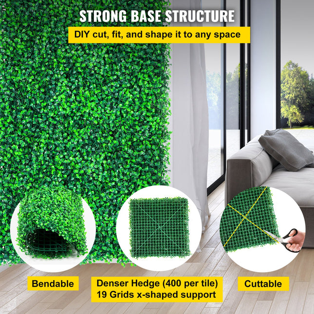 Artificial Boxwood Panels, 12 PCS 20"x20" Boxwood Hedge Wall Panels, PE Artificial Grass Backdrop Wall 1.6\", Privacy Hedge Screen for Decoration of Outdoor, Indoor, Garden, Fence, and Backyar