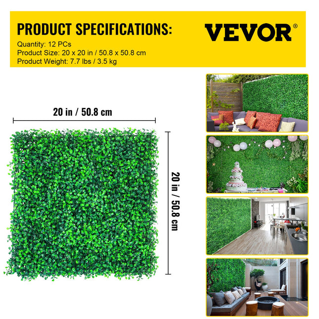 Artificial Boxwood Panels, 12 PCS 20"x20" Boxwood Hedge Wall Panels, PE Artificial Grass Backdrop Wall 1.6\", Privacy Hedge Screen for Decoration of Outdoor, Indoor, Garden, Fence, and Backyar