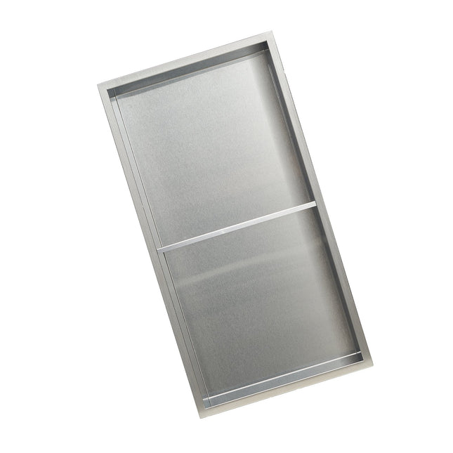 Shower Niche, 33.0 x 63.5 x 10.2 cm Recessed Wall Niche Double-layer, with Hollowed-out Divider, Heavy-duty Stainless Steel Modern Shampoo Storage Organizer, Waterproof, Silver for Bathroom
