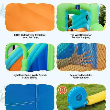 Inflatable Bounce House, 3.4 x 3.74 x 2.13 m Inflatable Bounce House Water Slide, Bouncer Castle with Castle Bounces, Basketball Hoop, Splash Pool & Water Ring Toss, for 3 to 4 Kids Ages 3 to 8