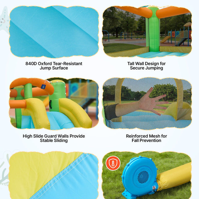 Inflatable Bounce House, 3.82 x 3.98 x 1.97 m Inflatable Bounce House Water Slide, Bouncer Castle with Castle Bounces, Basketball Hoop, Splash Pool & Water Ring Toss, for 3 to 4 Kids Ages 3 to 8