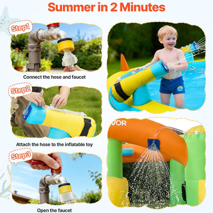 Inflatable Bounce House, 3.82 x 3.98 x 1.97 m Inflatable Bounce House Water Slide, Bouncer Castle with Castle Bounces, Basketball Hoop, Splash Pool & Water Ring Toss, for 3 to 4 Kids Ages 3 to 8