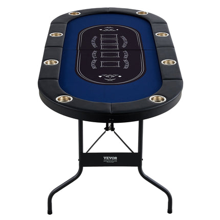 VEVOR 8 Player Foldable Poker Table, Blackjack Texas Holdem Poker Table with Padded Rails and Stainless Steel Cup Holders, Portable Folding Card Board Game Table,183cm Oval Casino Leisure Table, Blue