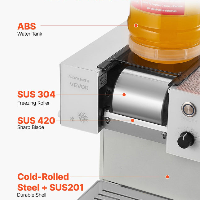 Snowflake Ice Machine, 60KG/24H Snowflake Ice Maker, Ice-Shaver Machine with Stainless Steel Blade, Electric Snow Cone Maker with 1.8L Tank, 90S Fast Pre-Cooling, for Home & Small Gatherings