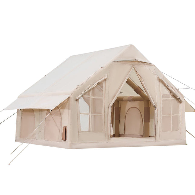 Inflatable Tents for Camping, 4-6 Person Easy Setup Blow up Tent with Hand Pump, 300D Oxford 4 Season Glamping Tent with Stove Jack 2 Doors & 4 Mesh Windows, Storage Bag Included for Easy Taking