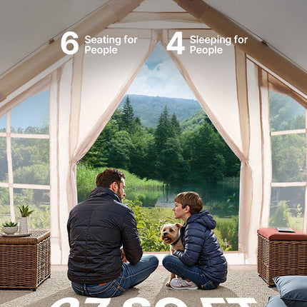 Inflatable Tents for Camping, 4-6 Person Easy Setup Blow up Tent with Hand Pump, 300D Oxford 4 Season Glamping Tent with Stove Jack 2 Doors & 4 Mesh Windows, Storage Bag Included for Easy Taking