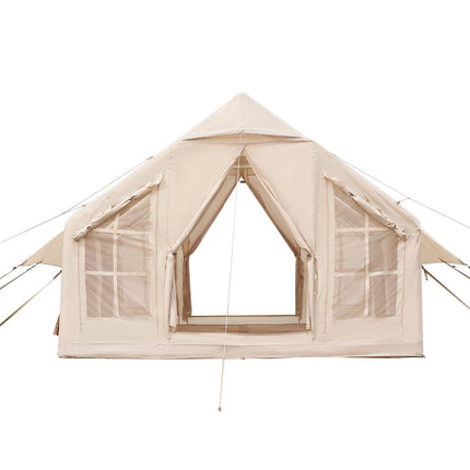 Inflatable Tents for Camping, 4-6 Person Easy Setup Blow up Tent with Hand Pump, 300D Oxford 4 Season Glamping Tent with Stove Jack 2 Doors & 4 Mesh Windows, Storage Bag Included for Easy Taking