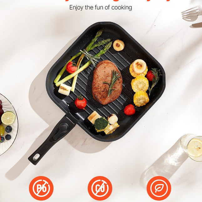 17 Piece Pots and Pans Set, Granite Nonstick Detachable Handle Cookware, Space Saving Induction Cookwares, Kitchen RV Cooking Sets with Frying, Sauce, Saute, Tempered Glass Lid, Oven Safe, Black